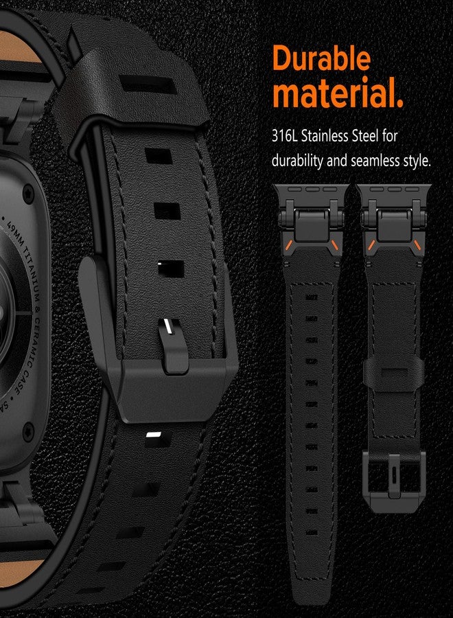 كيدز سوار من الجلد الطبيعي عالي الجودة من KADES لساعة Apple Watch Ultra 3/2/1 مقاس 49 مم للرجال، مع موصلات معدنية لساعات Apple Watch Series 11/10/SE3/9/8/7/SE2/6/5/4/SE/3/2/1 مقاسات 46 مم، 45 مم، 44 مم، 42 مم، أسود/أسود - Image 5