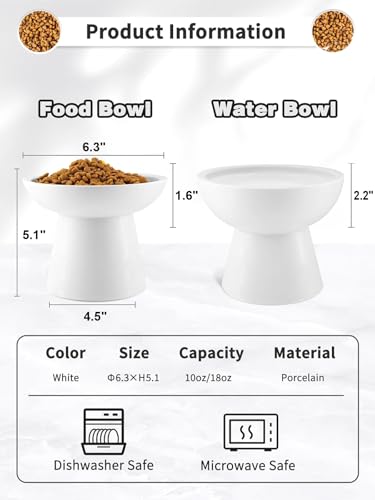 LoeJan Elevated Cat Food and Water Bowls Set Extra Wide and Raised Ceramic Bowls AntiVomit WhiskerFree Pressure Cat Feeder for Kittens to Adult Cats and Small Dogs White Water Bowl - Image 3