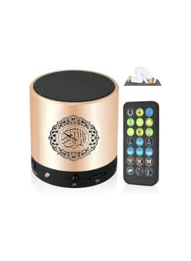 Digital and portable Quran recitation speaker, MP3 player with remote and USB rechargeable, 8GB storage capacity, FM radio, features 18 recitations and 15 translations of the meanings of the Quran in color gold  - Image 2