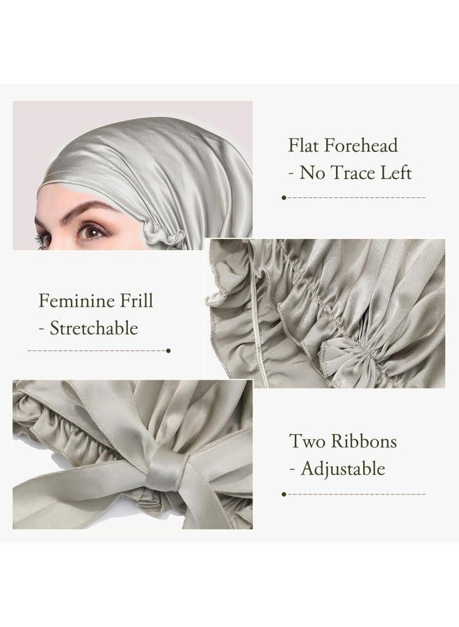 LilySilk قبعة حرير للنوم للنساء 100% حرير توت 19MM للشعر الطويل المجعد قابلة للتعديل مرنة رمادية فضية - Image 3