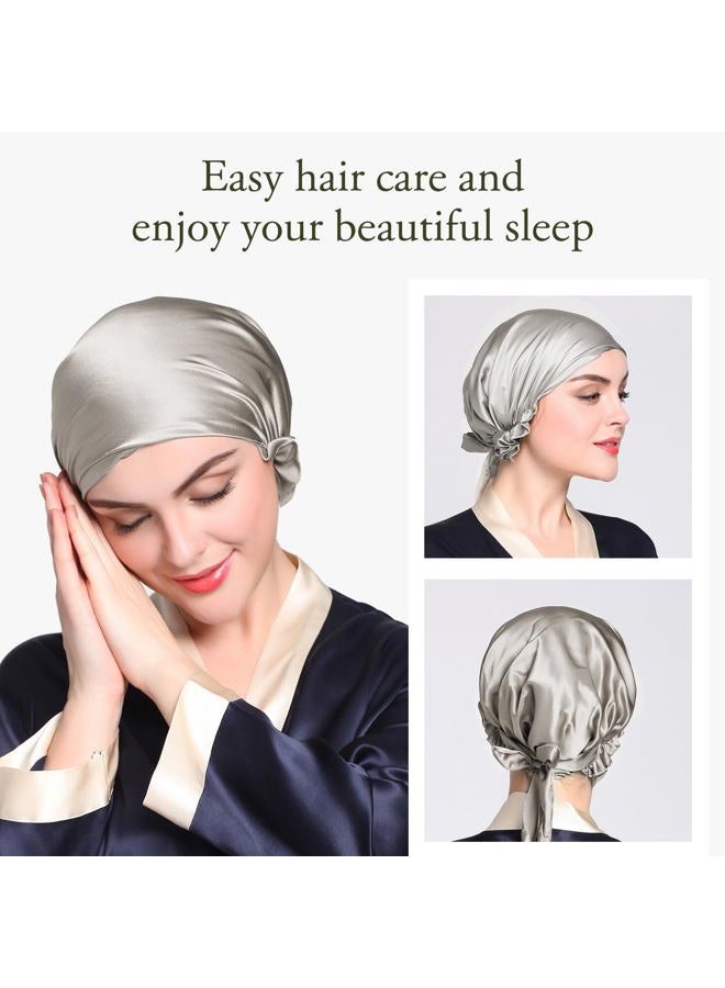 LilySilk قبعة حرير للنوم للنساء 100% حرير توت 19MM للشعر الطويل المجعد قابلة للتعديل مرنة رمادية فضية - Image 2