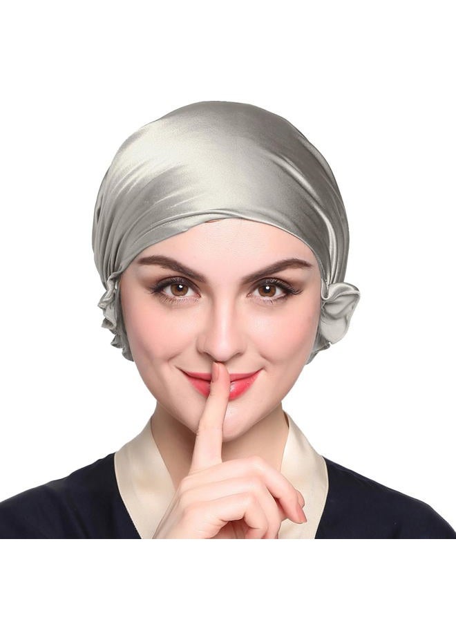 LilySilk قبعة حرير للنوم للنساء 100% حرير توت 19MM للشعر الطويل المجعد قابلة للتعديل مرنة رمادية فضية - Image 1