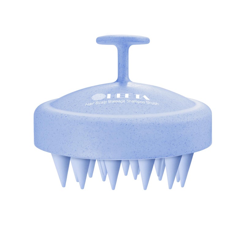 HEETA Scalp Massager Hair Growth, Soft Silicone Scalp Scrubber Shampoo Brush for Exfoliation, Dandruff Removal & Head Massage Stress Relax, Wet & Dry Use for Thick, Thin Hair Care, Wheat Straw Blue - Image 1