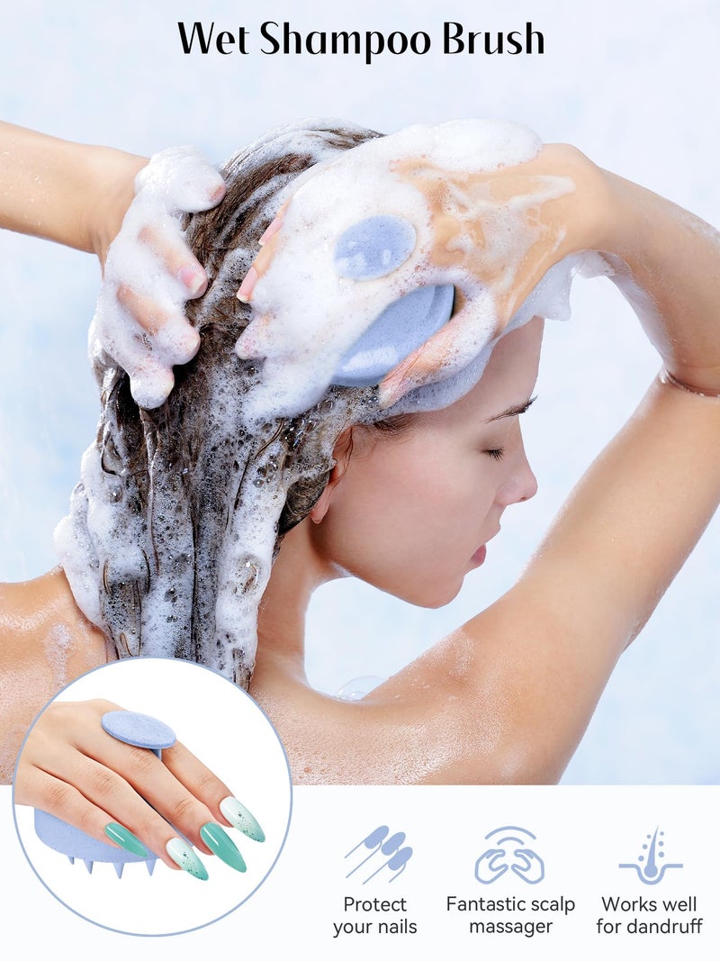 HEETA Scalp Massager Hair Growth, Soft Silicone Scalp Scrubber Shampoo Brush for Exfoliation, Dandruff Removal & Head Massage Stress Relax, Wet & Dry Use for Thick, Thin Hair Care, Wheat Straw Blue - Image 3