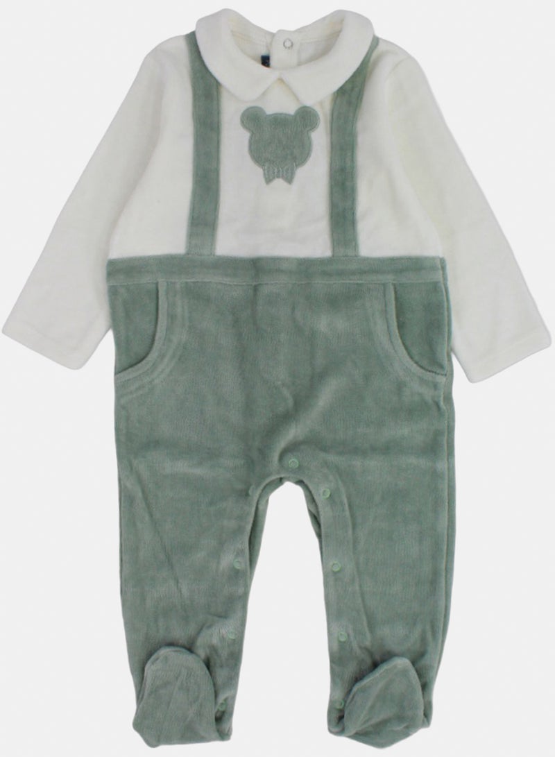 Unisex Baby Velvet Footie – Off-White & Mint