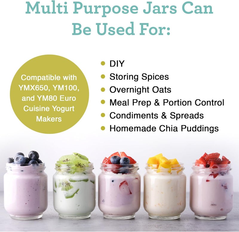 Euro Cuisine GY1920 Set of 8 Glass Jars for Yogurt Maker - 6oz Capacity - Image 4
