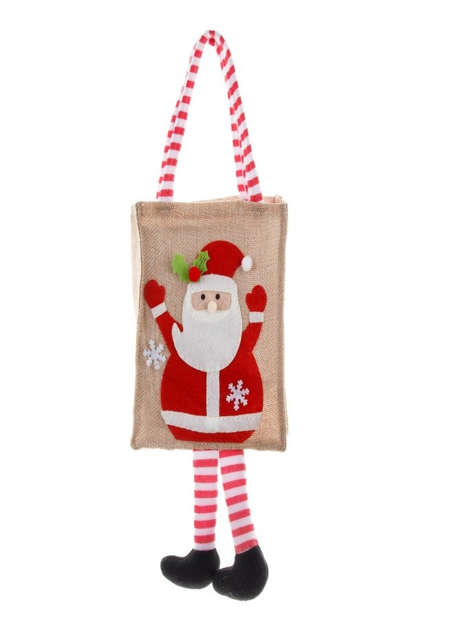 Krisah Christmas Santa Claus Burlap Gift Bag, Natural Jute with Candy Cane Handles, Festive Snowflake Design, 19x15.5 cm, Holiday Decor - Image 1