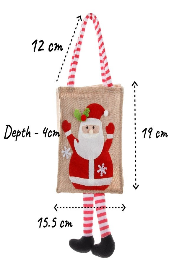 Krisah Christmas Santa Claus Burlap Gift Bag, Natural Jute with Candy Cane Handles, Festive Snowflake Design, 19x15.5 cm, Holiday Decor - Image 2