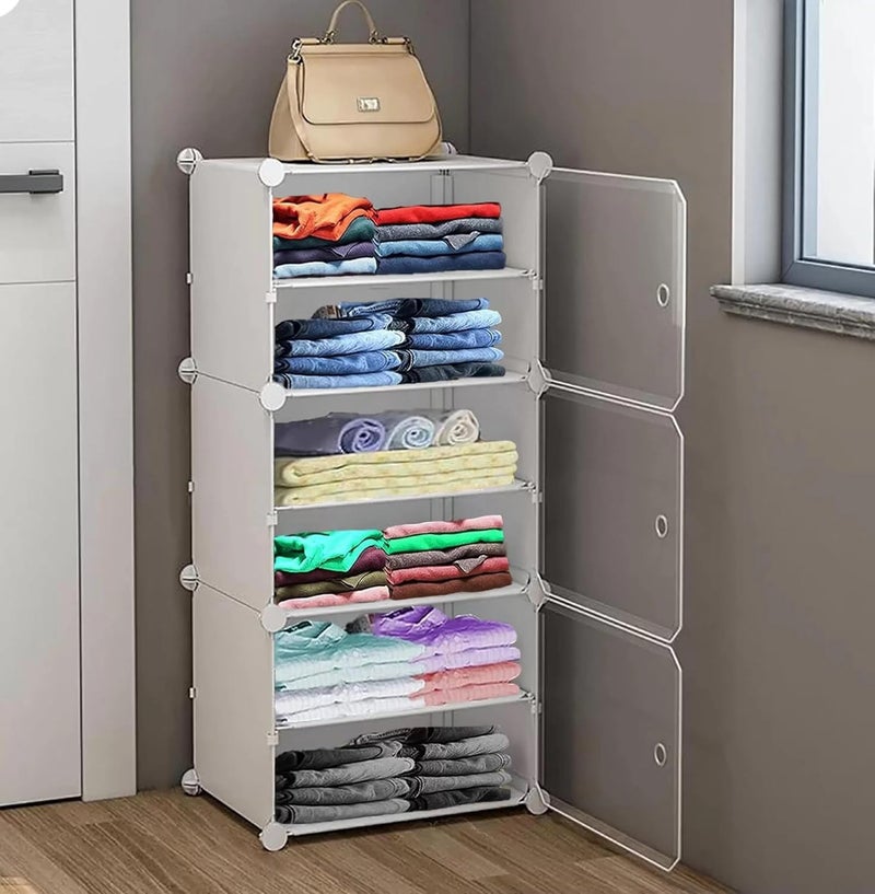 HOMIDEC Almirah for Clothes,Plastic Soft Sheet Collapsible Wardrobe for Clothes for Kids Clothes/Toy/Book, Baby Cupboard for Clothes Storage in Bedroom NurseryCartoon (White, 3 - Door) - Image 1