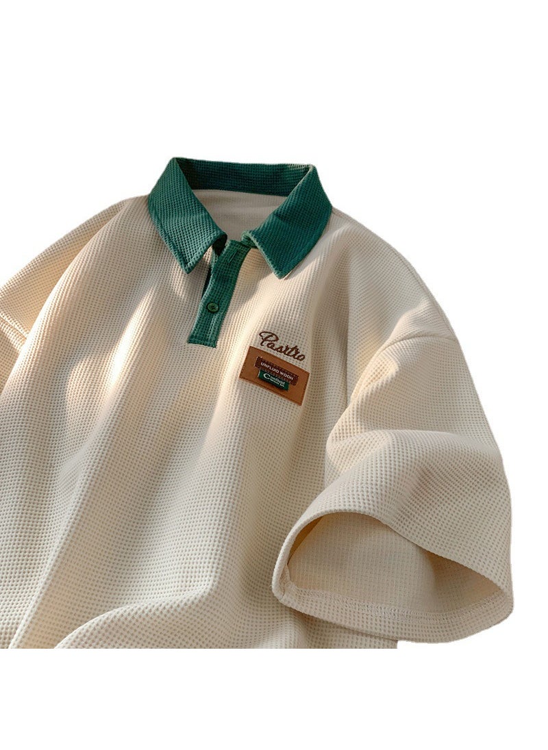 Generic - Retro American Polo T-Shirt Mens Summer Cotton Apricot - Image 1