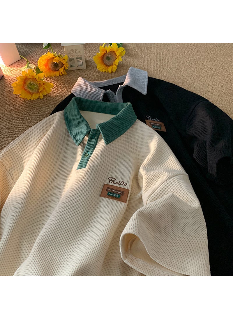 Generic - Retro American Polo T-Shirt Mens Summer Cotton Apricot - Image 1
