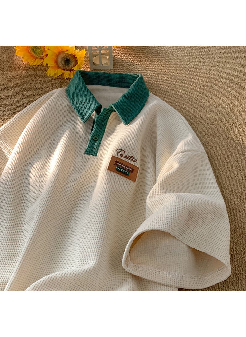 Generic - Retro American Polo T-Shirt Mens Summer Cotton Apricot - Image 1