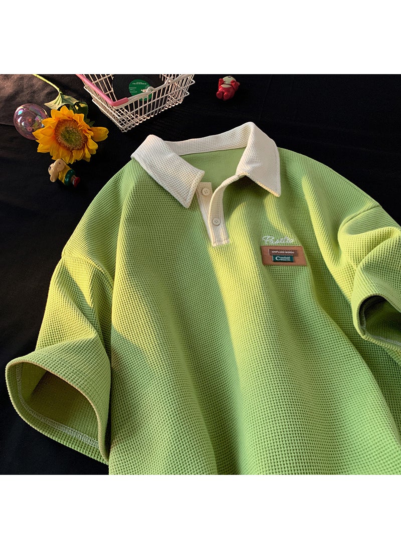 Generic - Retro American Polo T-Shirt Mens Summer Cotton Apricot - Image 1