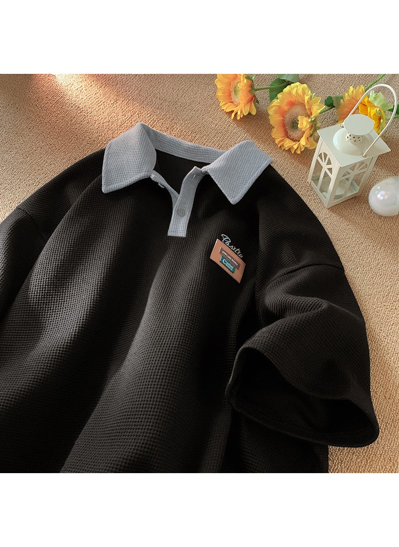 Generic - Retro American Polo T-Shirt Mens Summer Cotton Apricot - Image 1