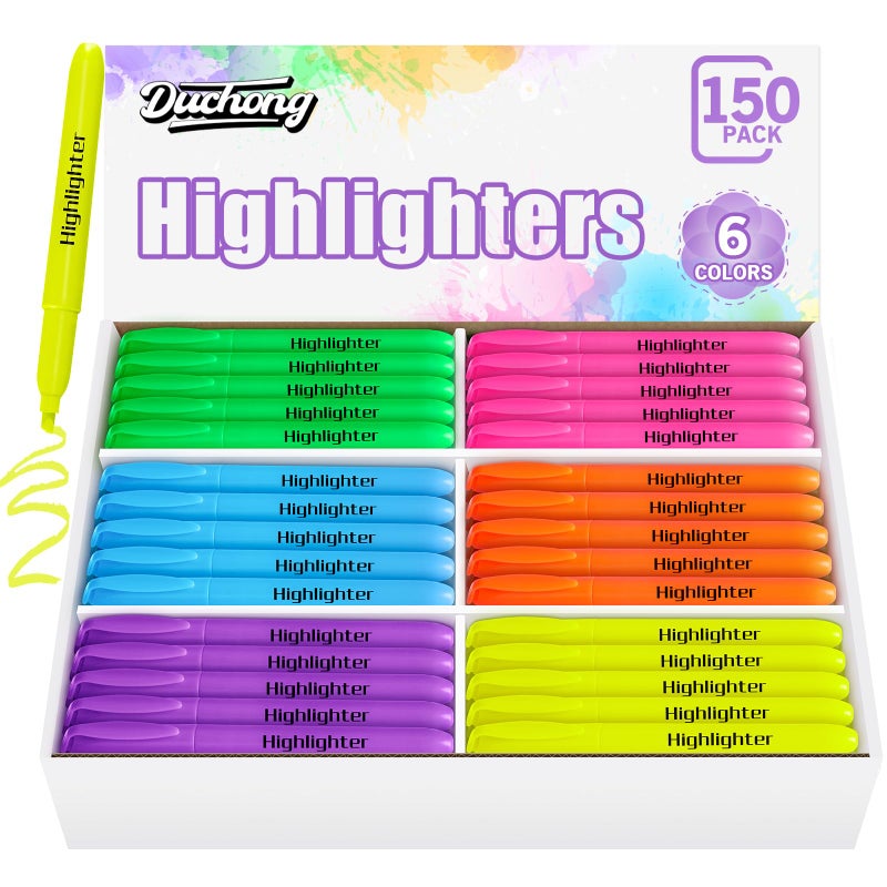 Duchong Highlighters Bulk, 150 Highlighters in 6 Assorted Colors, Chisel Tip Dry-Quickly Highlighter Markers, Office Classroom Must Have, Back to School Supplies for Adult Kids Teachers - Image 1