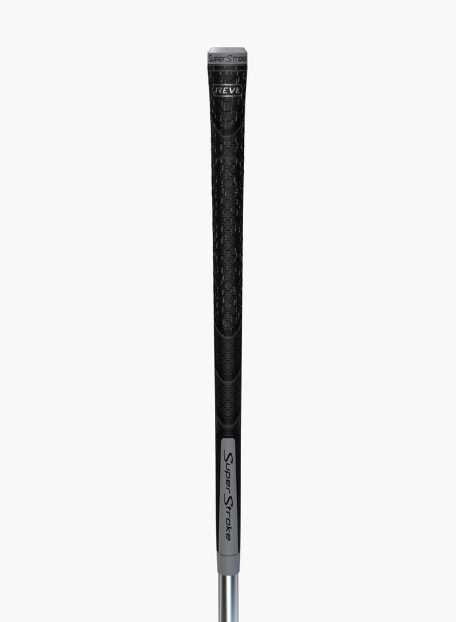 سوبر ستروك مقابض نادي الجولف SuperStroke REVL Element متوسطة الحجم، دائرية بقطر 0.60 بوصة، توفر ثباتًا في جميع الأحوال الجوية، واستجابة سريعة، وتحكمًا كاملًا في كل تأرجحة، باللونين الأسود والرمادي. - Image 1