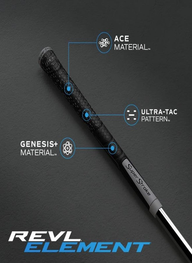 سوبر ستروك مقابض نادي الجولف SuperStroke REVL Element متوسطة الحجم، دائرية بقطر 0.60 بوصة، توفر ثباتًا في جميع الأحوال الجوية، واستجابة سريعة، وتحكمًا كاملًا في كل تأرجحة، باللونين الأسود والرمادي. - Image 5