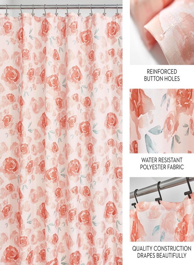 iDesign Watercolor Floral Polyester Shower Curtain - 12 Reinforced Buttonholes - 72" x 72" - Pink - Image 2