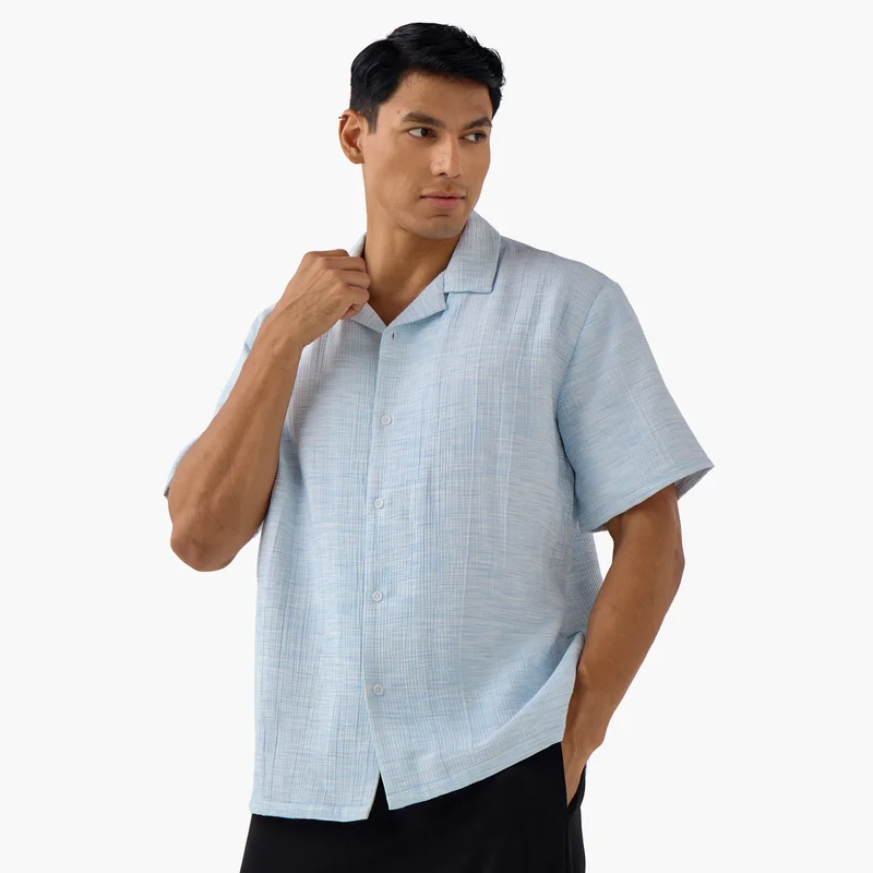 Iconic Iconic Regular Fit Crinkle Textured Collared Shirt
