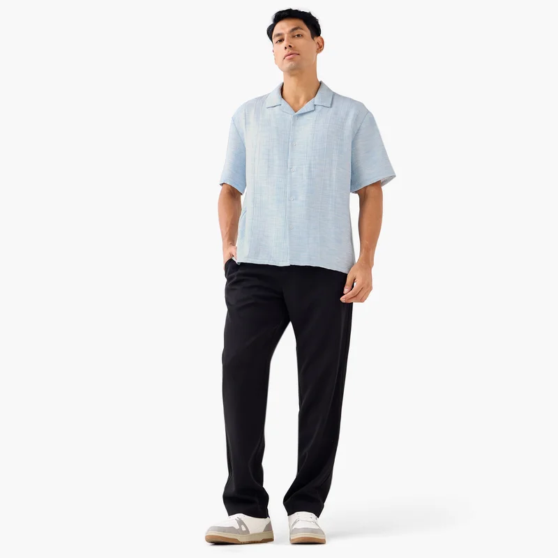 Iconic Iconic Regular Fit Crinkle Textured Collared Shirt