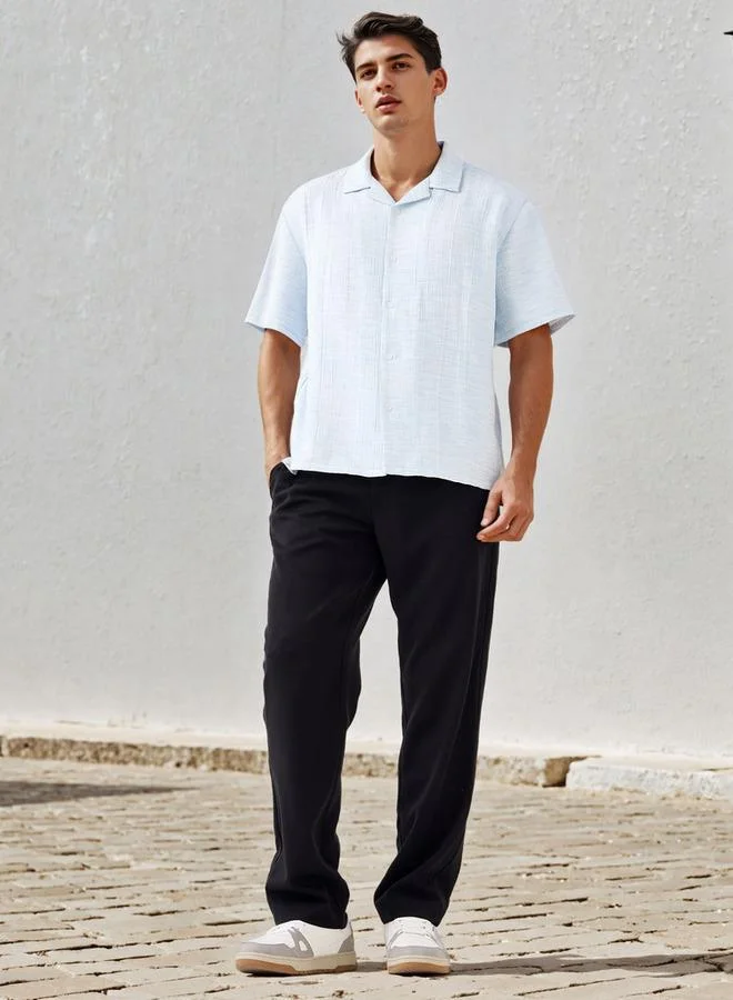 Iconic Iconic Regular Fit Crinkle Textured Collared Shirt