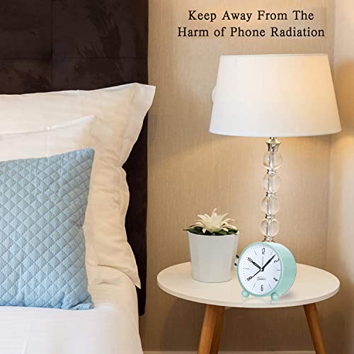 Jisile Alarm Clock, Non Ticking Analog Alarm Clocks with Warm Night Light, Bedside Alarm Clock Silent Clock Battery Powered, Simple Stylish Design for Desk Bedroom (Green) - Image 5
