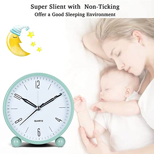 Jisile Alarm Clock, Non Ticking Analog Alarm Clocks with Warm Night Light, Bedside Alarm Clock Silent Clock Battery Powered, Simple Stylish Design for Desk Bedroom (Green) - Image 4