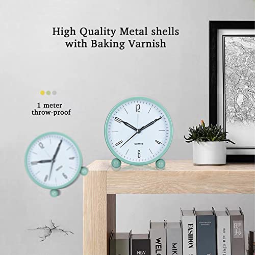 Jisile Alarm Clock, Non Ticking Analog Alarm Clocks with Warm Night Light, Bedside Alarm Clock Silent Clock Battery Powered, Simple Stylish Design for Desk Bedroom (Green) - Image 3