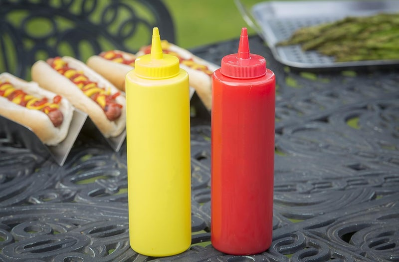 Tablecraft Nostalgia 2-Piece Ketchup and Mustard Dispenser Set, 12-Ounce, Red/Yellow - Image 2