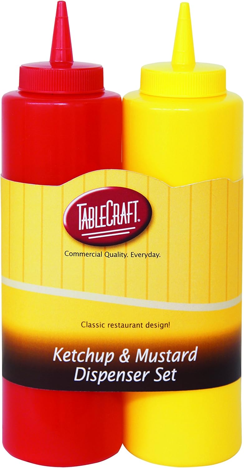 Tablecraft Nostalgia 2-Piece Ketchup and Mustard Dispenser Set, 12-Ounce, Red/Yellow - Image 1