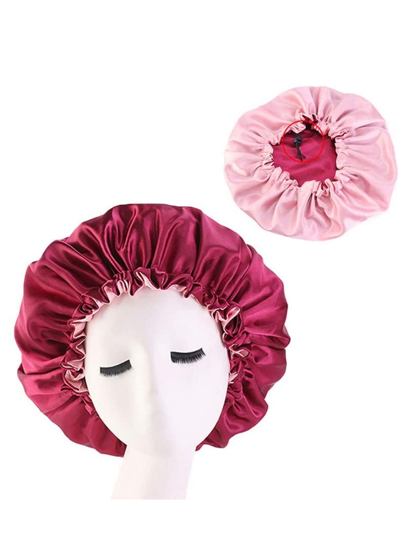 SYOSI 3 PCS Satin Night Sleep Cap Elastic Women Hair Bonnet Shower Caps For Curly or Afro Hair Double Layered Reversible Sleep Cap Adjustable Breathable Shower Hat A - Image 4