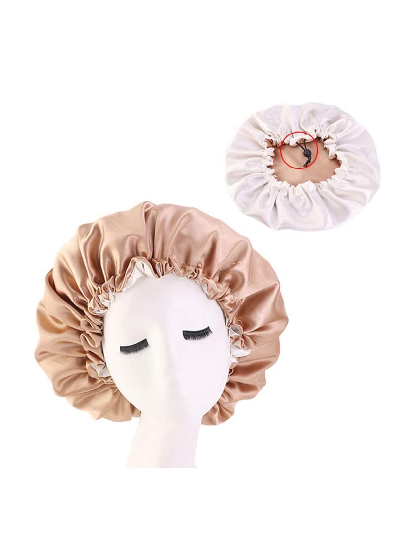 SYOSI 3 PCS Satin Night Sleep Cap Elastic Women Hair Bonnet Shower Caps For Curly or Afro Hair Double Layered Reversible Sleep Cap Adjustable Breathable Shower Hat A - Image 5