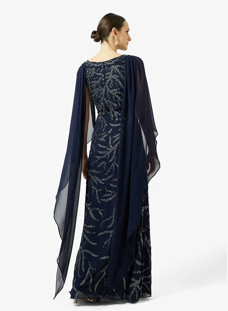 Namshi X Bead Embellished Evening Gown with Cape Sleeves