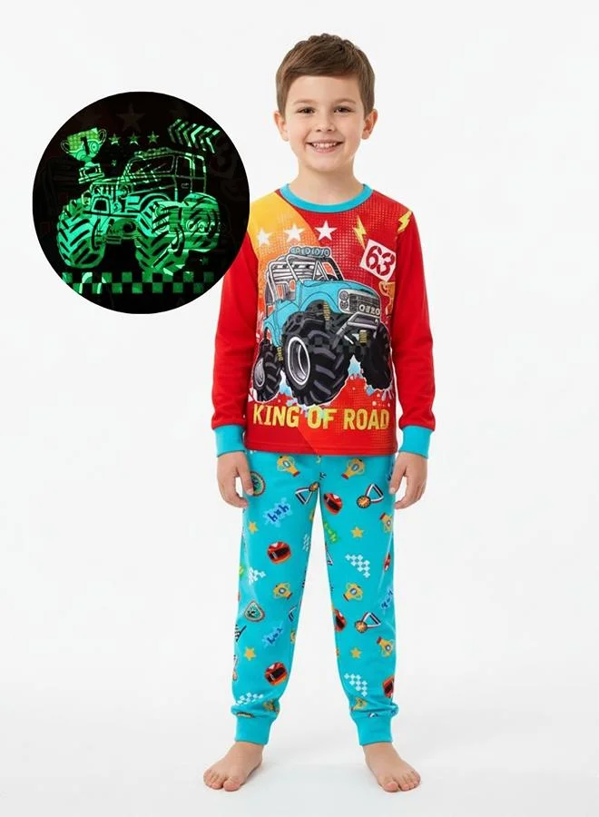 babyqlo Monster Truck Boys Glow in the Dark Pajama Set