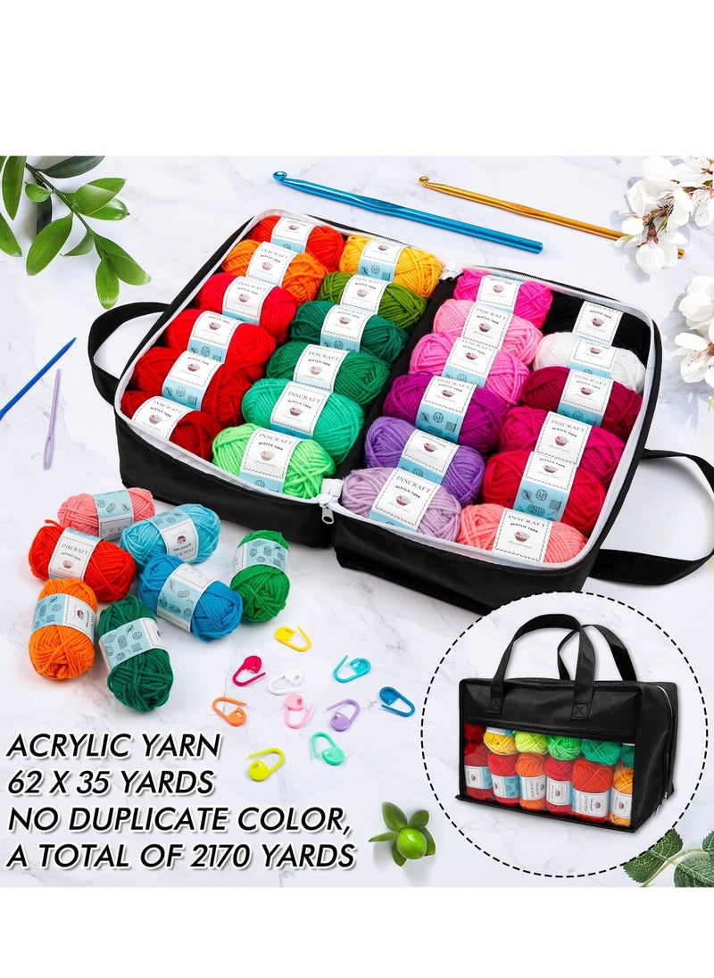 XiuWoo 62 Acrylic Yarn Skeins, 2170 Yards Yarn for Knitting and Crochet, Includes 2 Crochet Hooks,2 Weaving Needles,10 Stitch Markers, Perfect Beginner Kit for for Adults Kids  - Image 2