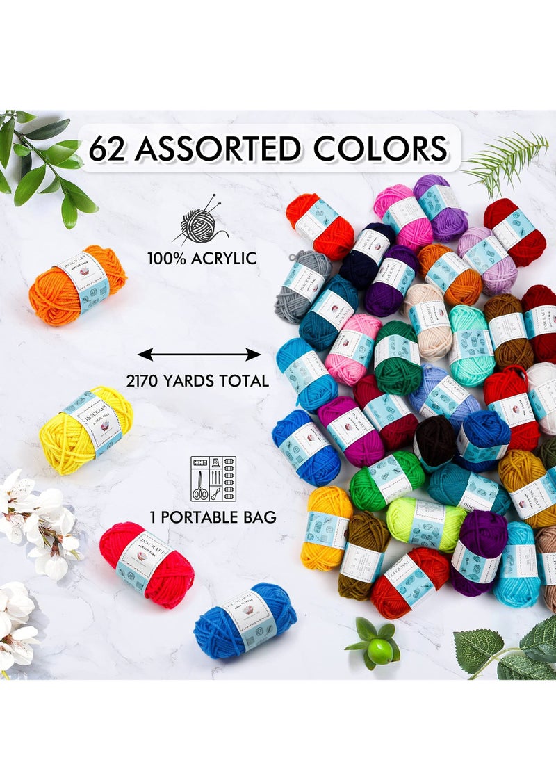 XiuWoo 62 Acrylic Yarn Skeins, 2170 Yards Yarn for Knitting and Crochet, Includes 2 Crochet Hooks,2 Weaving Needles,10 Stitch Markers, Perfect Beginner Kit for for Adults Kids  - Image 4
