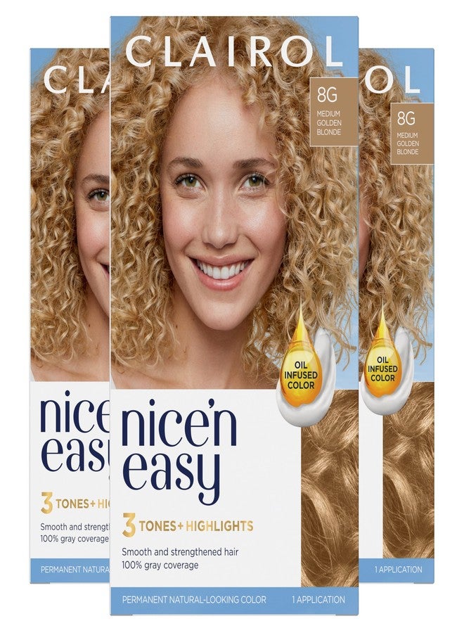 Clairol Nice'n Easy Permanent Hair Dye, 8G Medium Golden Blonde Hair Color, Pack of 3 - Image 1
