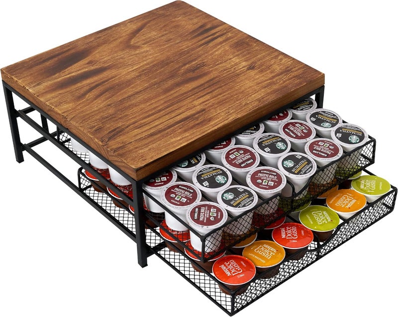 NHZ Coffee Pod Drawer Holder for K cup, 2-Tier Coffee Pod Drawer Holder Organizer, No Assembly Required, K Cup Holder with 72 Capacity Capsule Pods. K Cup Organizer Suit for Home Office,Kitchen - Image 1