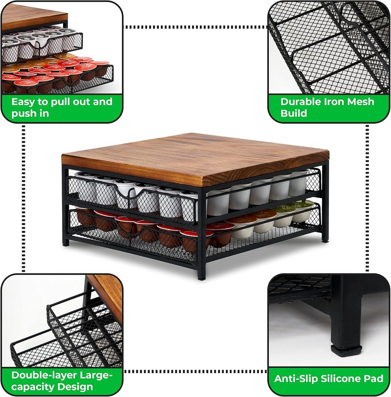 NHZ Coffee Pod Drawer Holder for K cup, 2-Tier Coffee Pod Drawer Holder Organizer, No Assembly Required, K Cup Holder with 72 Capacity Capsule Pods. K Cup Organizer Suit for Home Office,Kitchen - Image 5