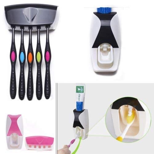 PRETOX Automatic Toothpaste Dispenser with 5 Brush Holder, Fresh ABS Plastic Dust-Proof Wall Mounted Toothbrush Holder with Cover Storage Stand for Home Bathroom (Multi Colors) - Image 4