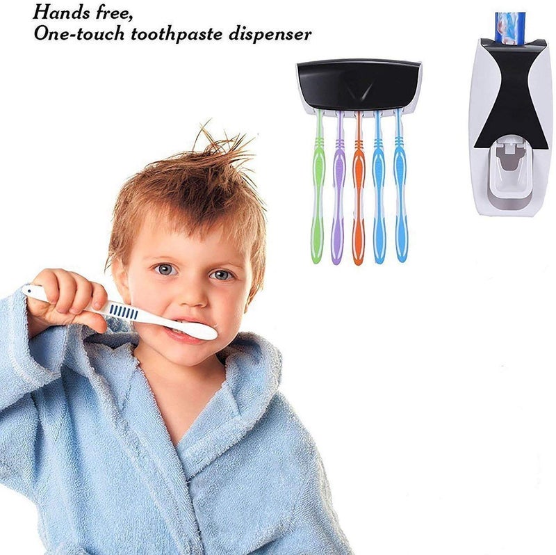 PRETOX Automatic Toothpaste Dispenser with 5 Brush Holder, Fresh ABS Plastic Dust-Proof Wall Mounted Toothbrush Holder with Cover Storage Stand for Home Bathroom (Multi Colors) - Image 5