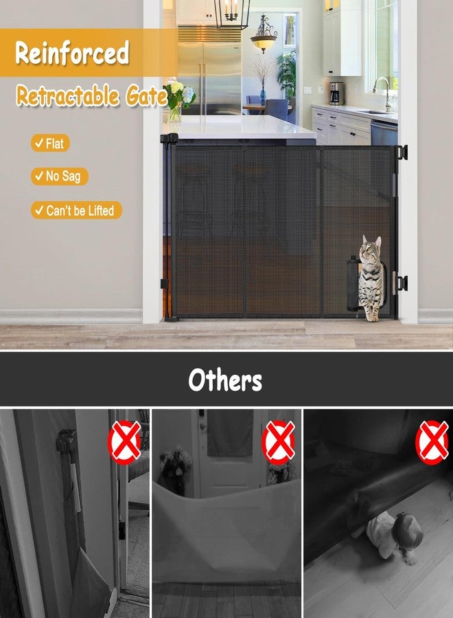 Sair pet Reinforced 60” Wide Retractable Baby Gate with Cat Door 33” Tall Retractable Pet Gates with Reinforced Strips Mesh Dog Gate with Cat Door Mesh Gates for Kids or Pets Cats Can in and Out Freely,Black - Image 3