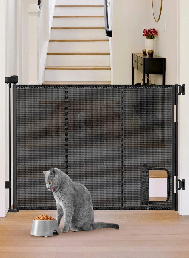 Sair pet Reinforced 60” Wide Retractable Baby Gate with Cat Door 33” Tall Retractable Pet Gates with Reinforced Strips Mesh Dog Gate with Cat Door Mesh Gates for Kids or Pets Cats Can in and Out Freely,Black - Image 1