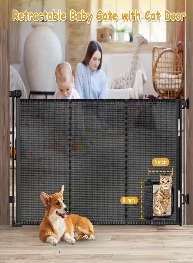 Sair pet Reinforced 60” Wide Retractable Baby Gate with Cat Door 33” Tall Retractable Pet Gates with Reinforced Strips Mesh Dog Gate with Cat Door Mesh Gates for Kids or Pets Cats Can in and Out Freely,Black - Image 2