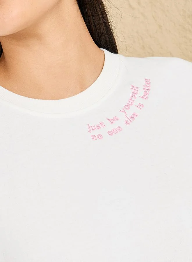 Styli Regular Fit Longline Slogan Embroidered Sweatshirt