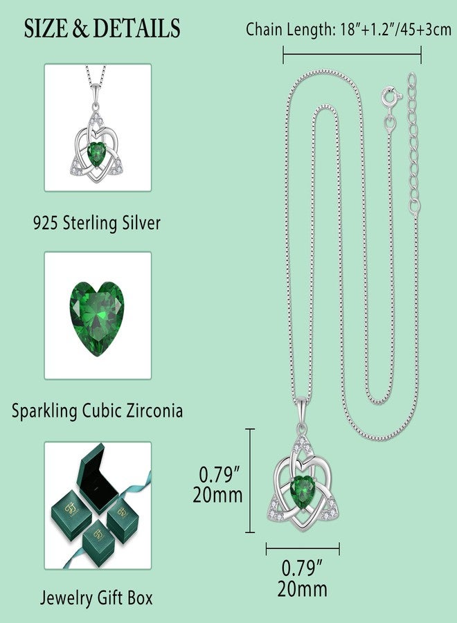 FJ Celtic Knot Necklace 925 Sterling Silver Trinity Love Knot Pendant May Birthstone Emerald Necklace Irish Jewelry for Women - Image 5