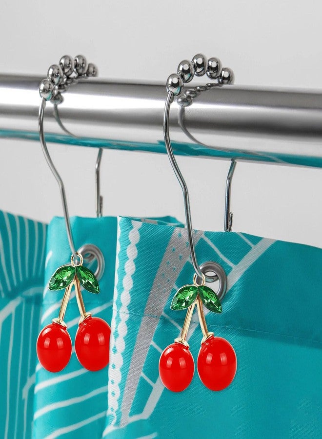 FEKIDO Cherry Decorative Shower Curtain Hooks, Set of 12 Metal Stainless Steel Rust Resistant Shower Rings, Metal Stainless Steel Rust Resistant Rings with Cherry Pendant Perfect Combination - Image 4