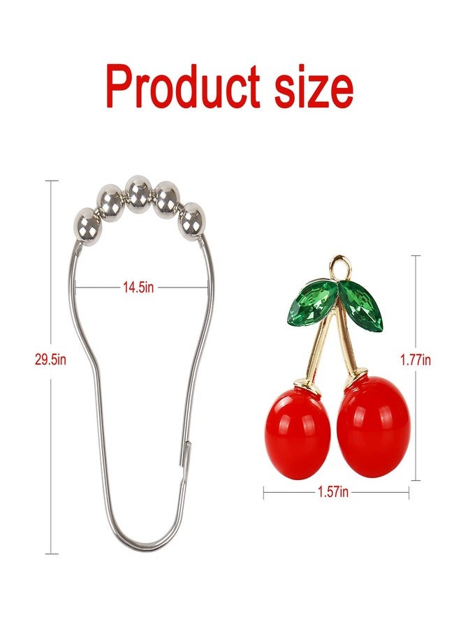 FEKIDO Cherry Decorative Shower Curtain Hooks, Set of 12 Metal Stainless Steel Rust Resistant Shower Rings, Metal Stainless Steel Rust Resistant Rings with Cherry Pendant Perfect Combination - Image 3