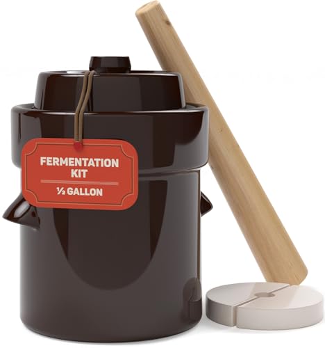 Kenley Fermentation Crock 1/2 Gallon - Sauerkraut Crock with Lid, Weights & Pounder - Ceramic Fermenting Crock Kit for Pickling Cabbage Kimchi Vegetables - 2 Liter Fermentation Jar - Stoneware Pickle Pot - Image 1