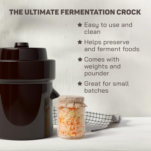 Kenley Fermentation Crock 1/2 Gallon - Sauerkraut Crock with Lid, Weights & Pounder - Ceramic Fermenting Crock Kit for Pickling Cabbage Kimchi Vegetables - 2 Liter Fermentation Jar - Stoneware Pickle Pot - Image 2